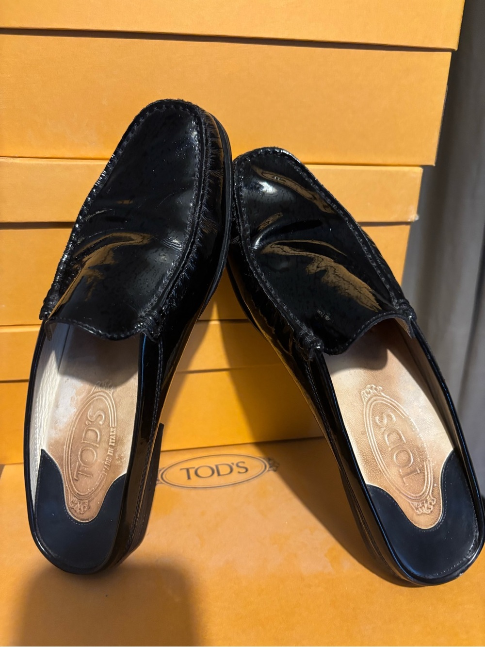Tod's Black Patent Leather mule Loafers